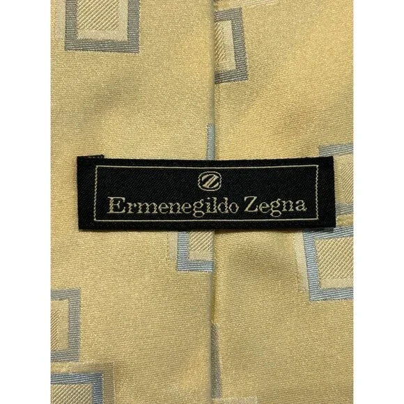 Vintage Ermenegildo Zegna Geometric Color Silk Neck Tie in Pale Yellow